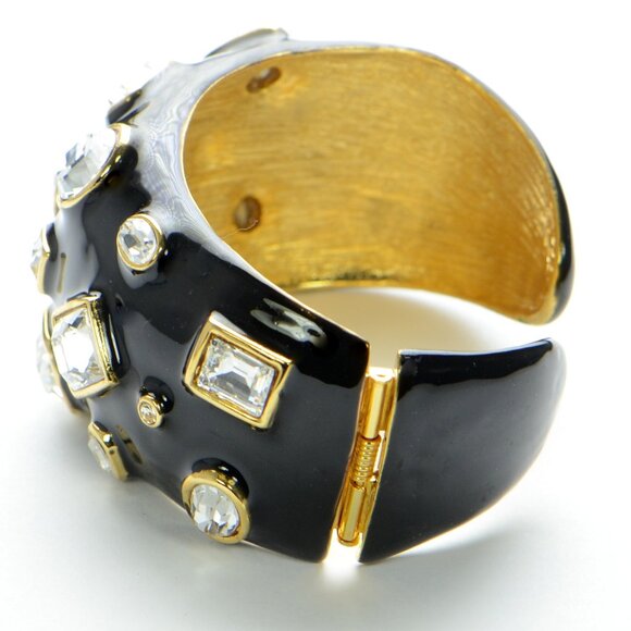 Kenneth Jay Lane KJL Black Enamel Crystal Cuff Bracelet - Picture 6 of 6
